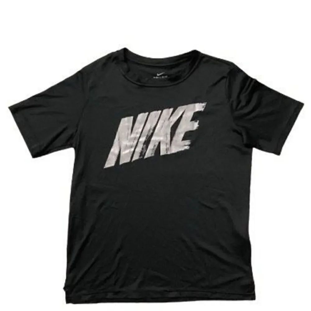 Nike Dri-Fit Boy’s Black/Gray Brushed Graphic Logo Crewneck Short Sleeve Tee XL